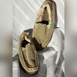 Sanuk Tan Vagabond Sidewalk Surfers Faux Fur Liner Loafers Womens 8